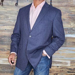 Samuelsohn Canada Wool Blue Striped Dual Vent Working Cuffs Blazer Jacket 44R